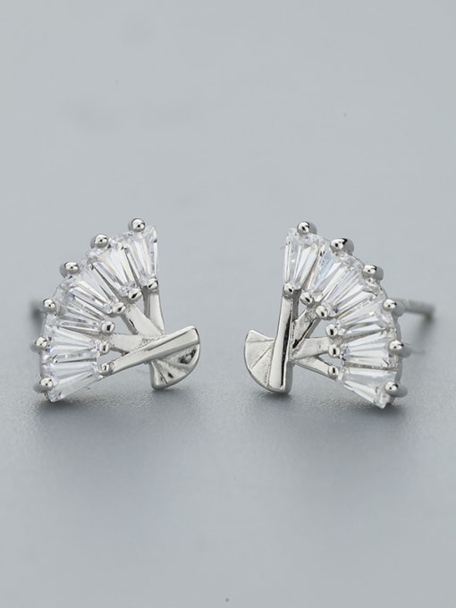 One Silver Tiny Personalized Fan shaped Zirconias 925 Silver Stud Earrings 0