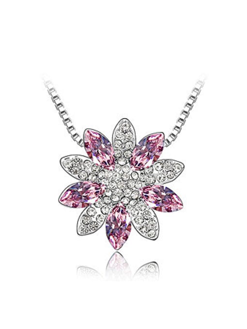 QIANZI Fashion austrian Crystals Flowery Pendant Alloy Necklace