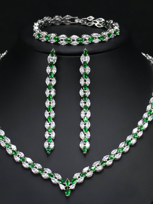 Green The Luxury Shine  High Quality Zircon Necklace Earrings bracelet 3 Piece jewelry set