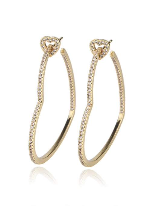gold Copper With  Cubic Zirconia Trendy Heart Hoop Earrings