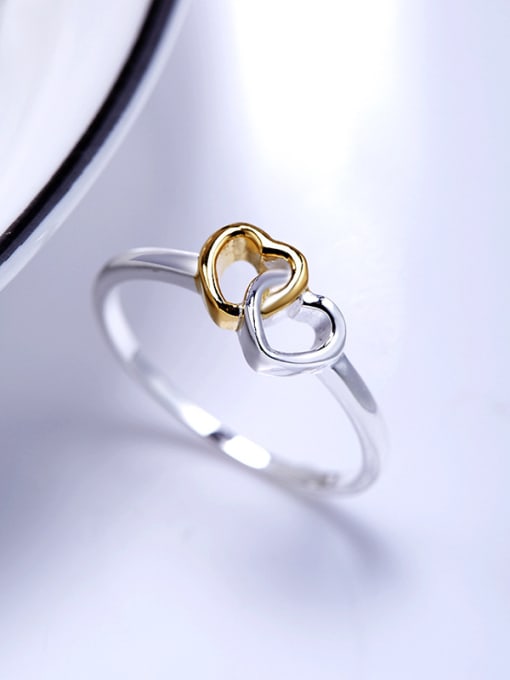 Double Color Double Color 925 Silver Heart Shaped Ring