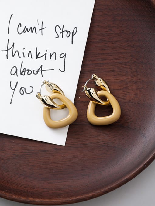 D Khaki Alloy With Gold Plated Simplistic Geometric Clip On Earrings