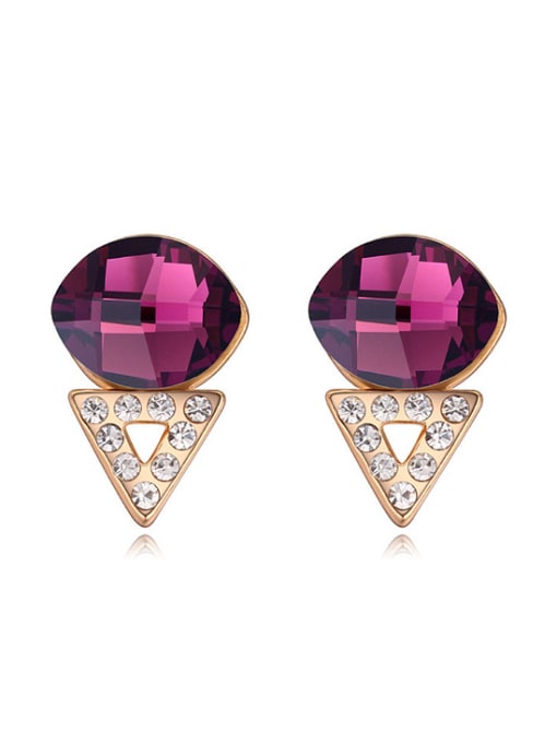 Purple Personalized Oval austrian Crystals Alloy Stud Earrings