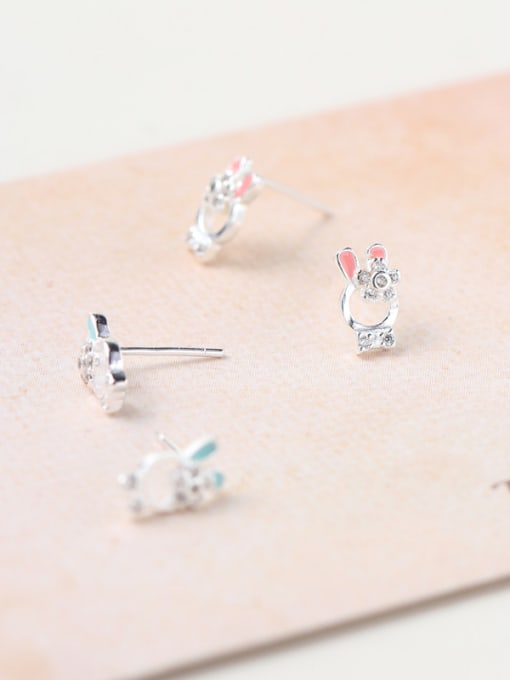 kwan Rabbit Stud Pink Blue Glue Zircon Stud Earrings 2