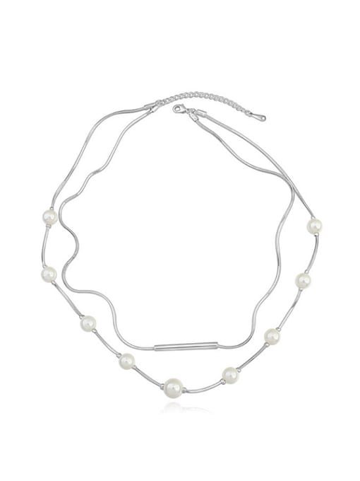 QIANZI Simple Double Layer White Imitation Pearls Alloy Necklace 0