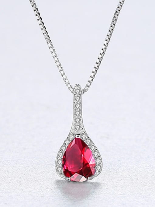 Red 925 Sterling Silver With Fashion Multicolor glass stone Water Drop Necklaces