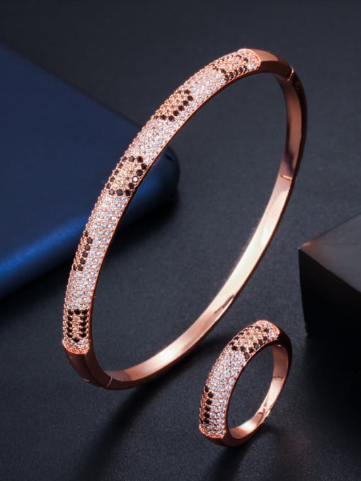 Rose 8# Copper With Cubic Zirconia Delicate Round  Bracelet  Rings 2 Piece Jewelry Set