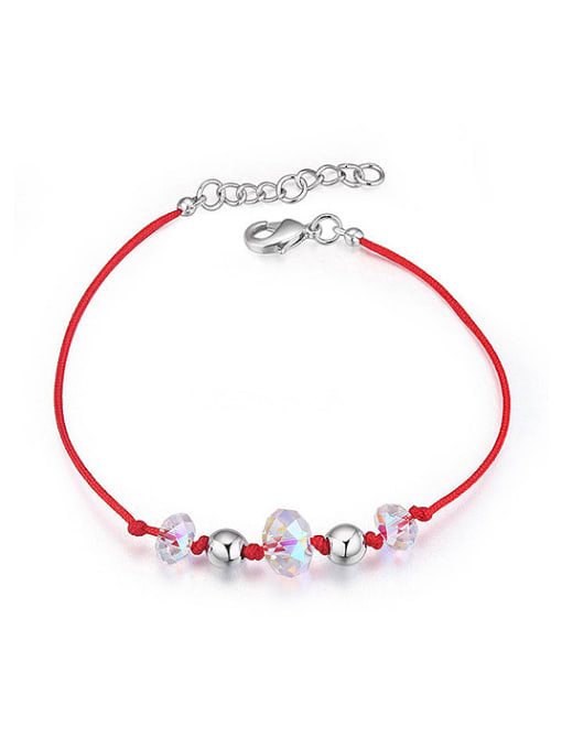 QIANZI Simple White austrian Crystals Beads Red Rope Bracelet 0