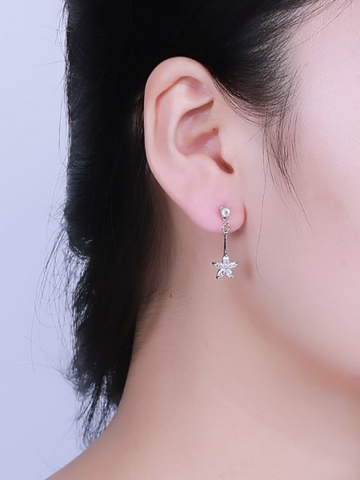 One Silver Women Charming Flower Zircon Drop Earrings 1