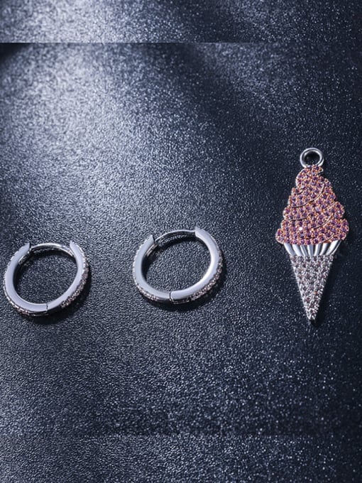 ALI New cones ice cream asymmetric Micro-inlay pink zircon earrings 2