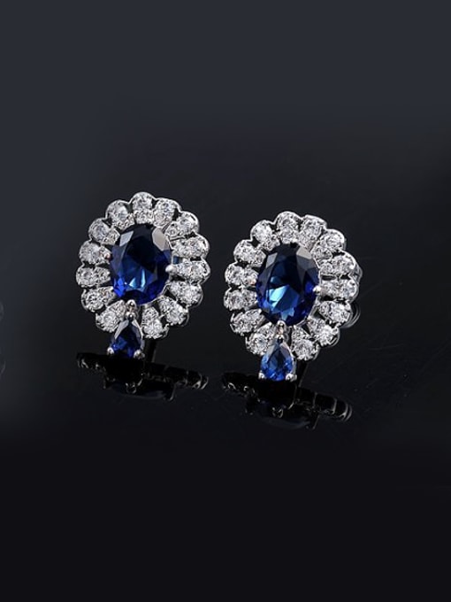 Platinum Exquisite Double Color AAA Zircon Stud Earrings