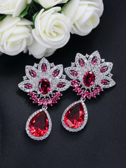 Red Flower Wedding Accessories Drop Chandelier earring