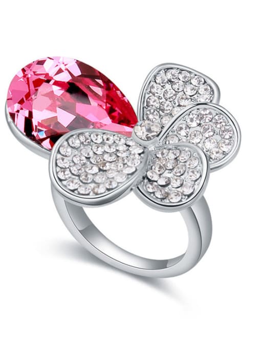 pink Exaggerated Water Drop Cubic austrian Crystals Alloy Ring