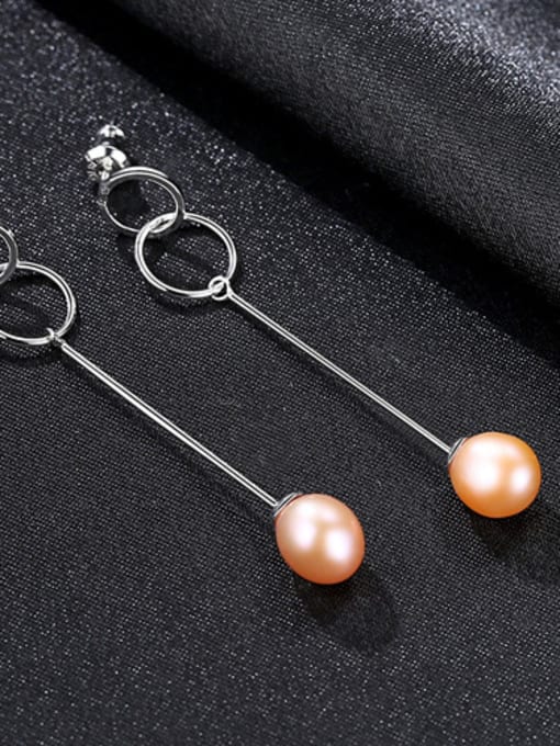 Pink Pure silver double ring design natural pearl earrings