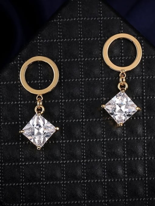 gold Copper With Cubic Zirconia Simplistic Square Drop Earrings