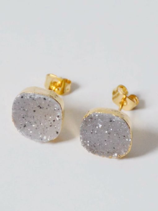 White Tiny Square Natural Crystal Gold Plated Stud Earrings