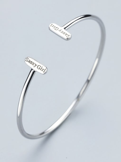 One Silver Simple 925 Silver Opening Bangle 2