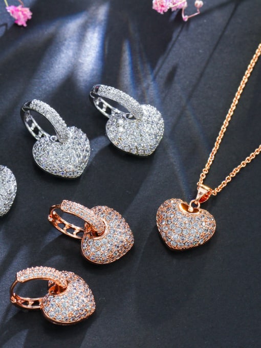 L.WIN Luxury Shine High-Quality Zircon heart love  Necklace Earrings 2 Piece jewelry set 0