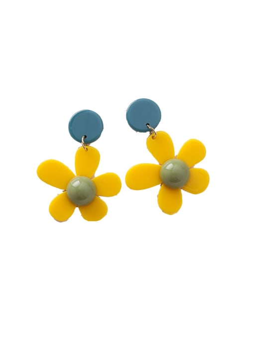 B yellow Alloy With Gold Plated Fashion  Acrylic Flower Stud Earrings