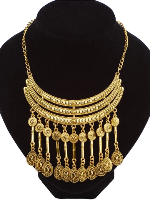 Qunqiu Retro style Exaggerated Water Drop shaped Tassels Alloy Necklace