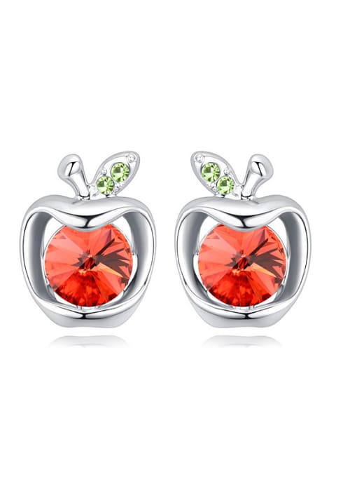 Red Personalized Cubic austrian Crystals Little Apple Stud Earrings