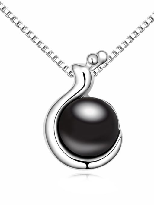 Black Simple Imitation Pearl-accented Alloy Necklace