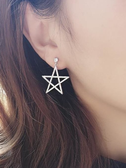 ALI Copper With Platinum Plated Fashion five-pointed star Stud Earrings 1
