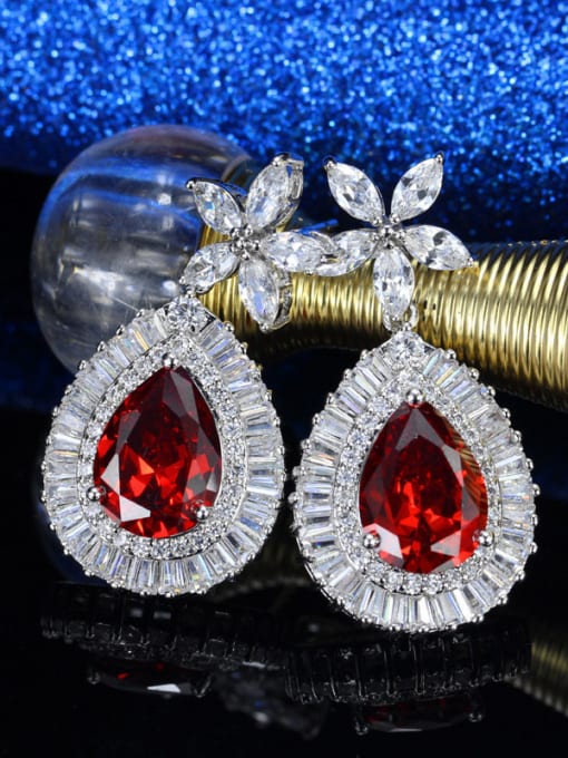 Red Platinum Plated AAA Zircons Drop Cluster earring