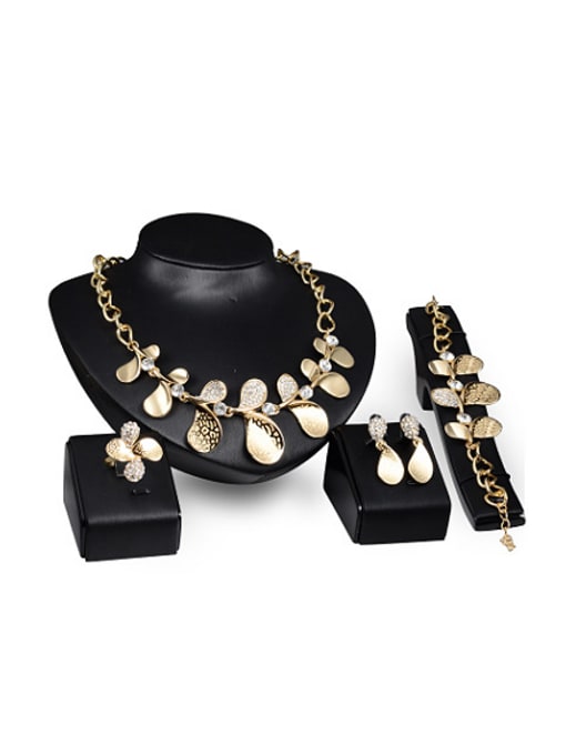 BESTIE Alloy Imitation-gold Plated Fashion Rhinestones Leaves-shaped Four Pieces Jewelry Set 0