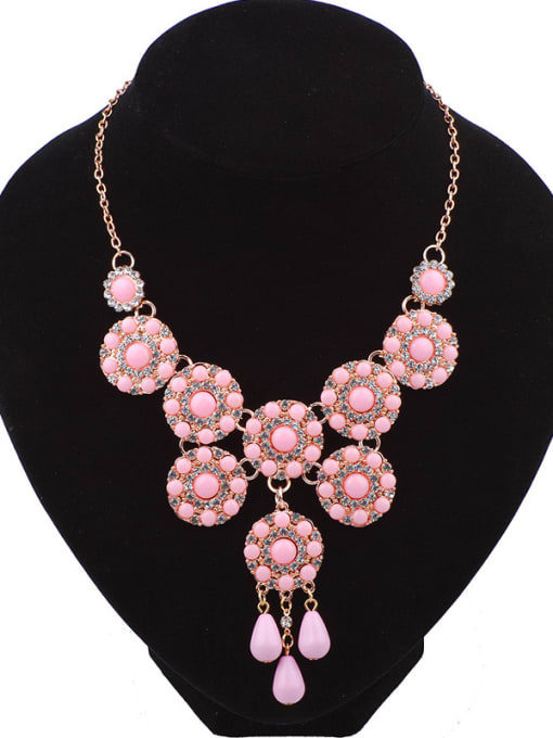 Pink Fashion Exaggerated Stones-covered Flowers Alloy Necklace