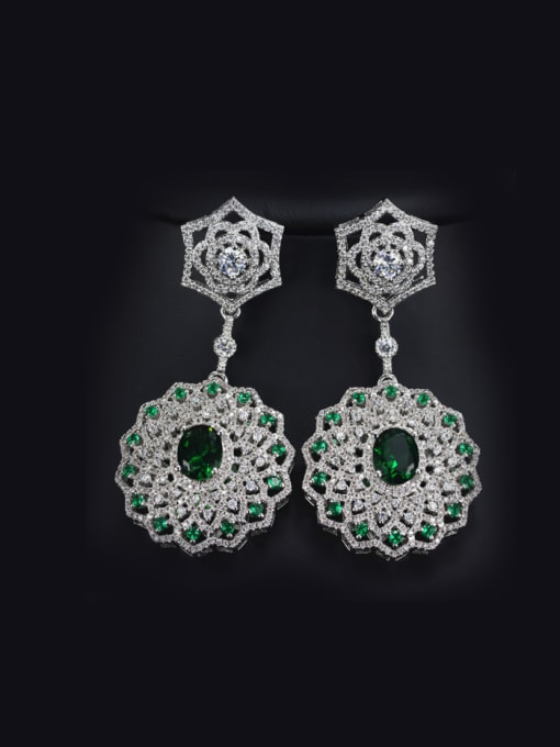 Green Luxury Retro Flower Party Drop Chandelier earring