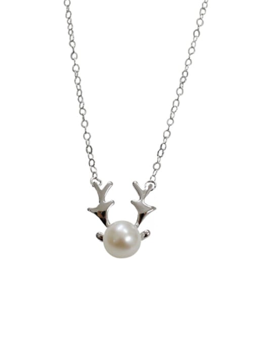 DAKA Pure Silver Natural Freshwater Pearl Christmas antlers Necklace 3