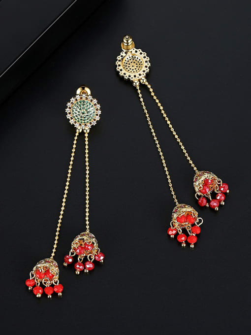 BLING SU Copper With Gold Plated Trendy Flower Threader Earrings 3