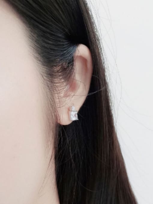 DAKA Simple White Zircon Silver Stud Earrings 1