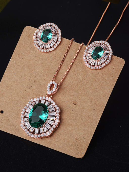 green Copper With Glass stone Classic Oval 2 Piece Jewelry Set