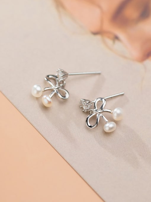 Rosh 925 Sterling Silver With Platinum Plated Cute Bowknot Stud Earrings 1