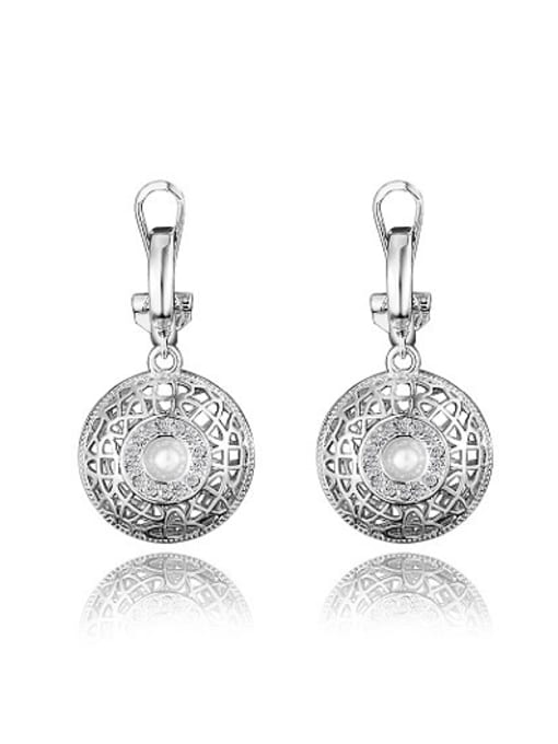 SANTIAGO Exquisite Platinum Plated Round Artificial Pearl Drop Earrings