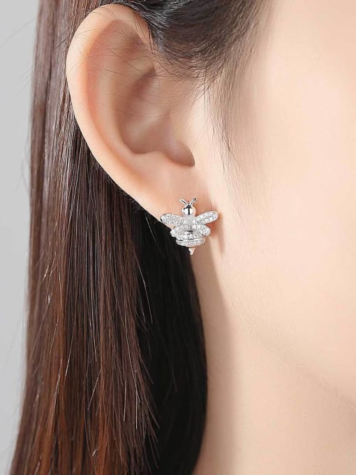 BLING SU Copper inlaid A zircon bee ear studs earring 1
