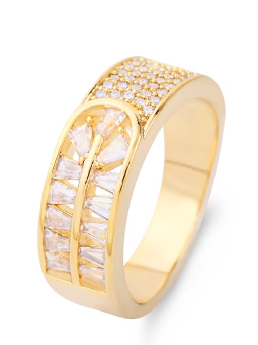 Golden Copper With Cubic Zirconia Classic Geometric Band Rings