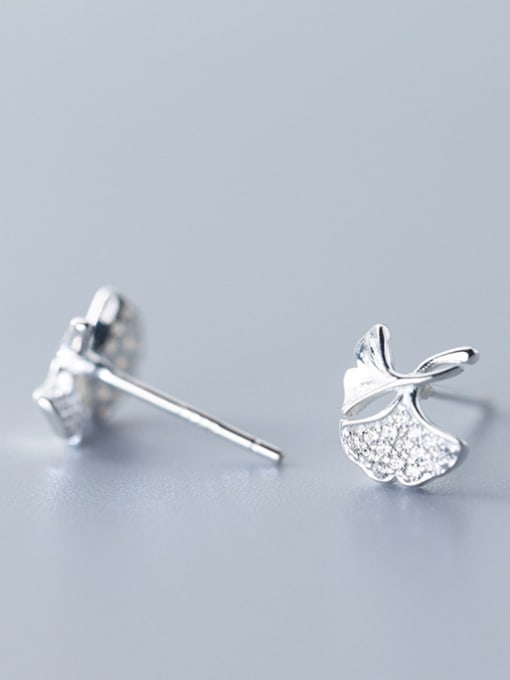 Rosh 925 Sterling Silver With Silver Plated Simplistic Ginkgo Leaf Stud Earrings 2