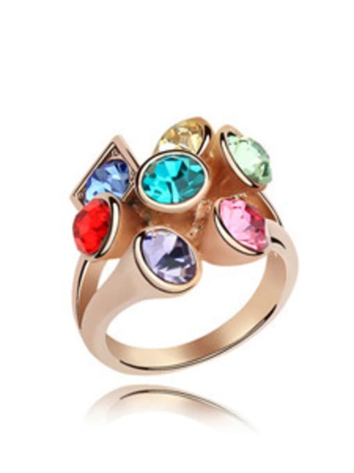 multi-color Personalized Cubic austrian Crystals Rose Gold Plated Alloy Ring