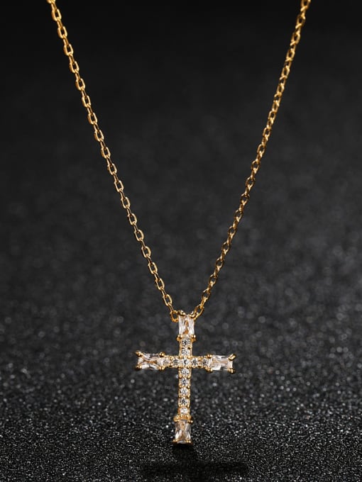 UNIENO 925 Sterling Silver With Gold Plated Simplistic Cross Necklaces 0