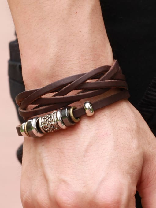 Open Sky Ethnic style Brown Artificial Leather Bracelet 1