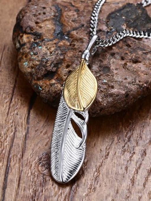 CONG Exquisite Double Color Design Feather Shaped Stainless Steel Pendant 1