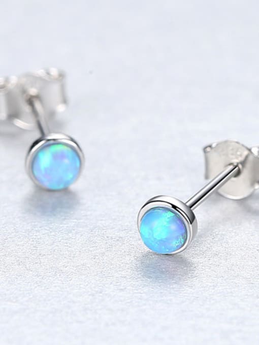 Blue Opal Sterling Silver Compact Round Opal Earrings