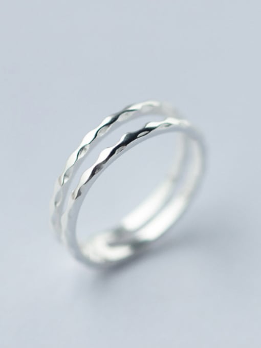 Rosh S925 silver double layer waves opening ring 0