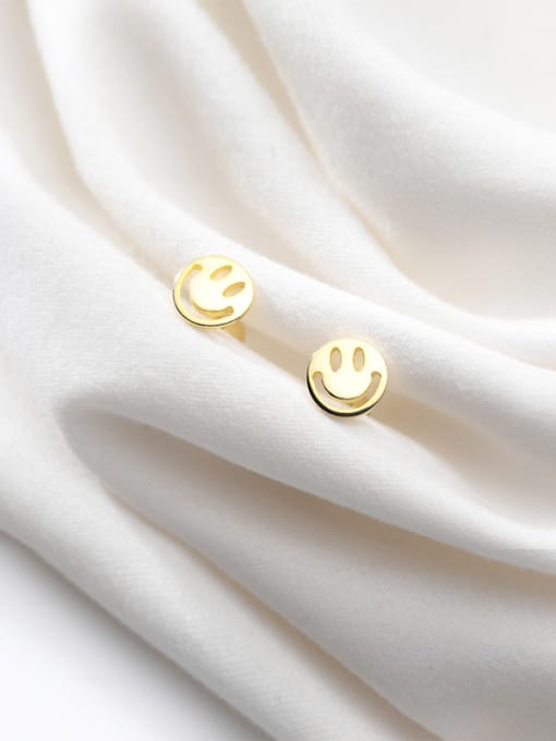 Rosh 925 Sterling Silver With Gold Plated Simplistic Face Stud Earrings 3