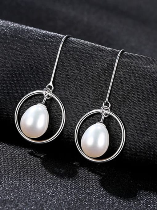White Sterling Silver 8-9mm Natural Pearl simple Stud Earrings