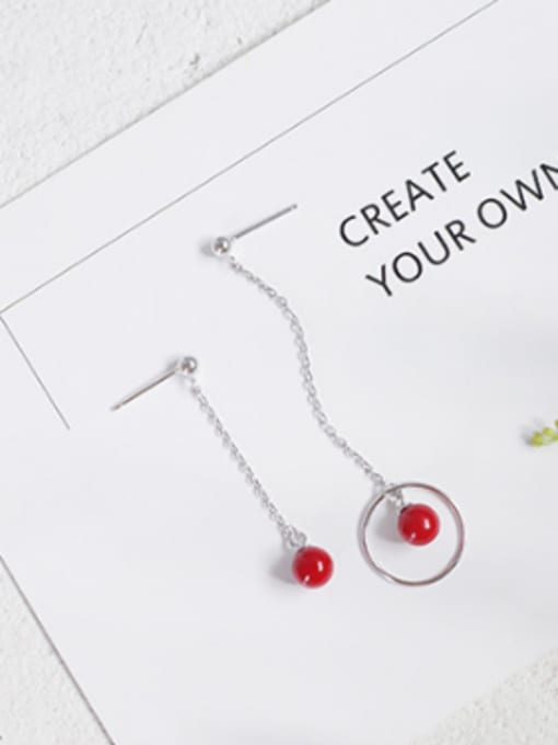 Peng Yuan Asymmetrical Red Round Bead Drop Earrings 2