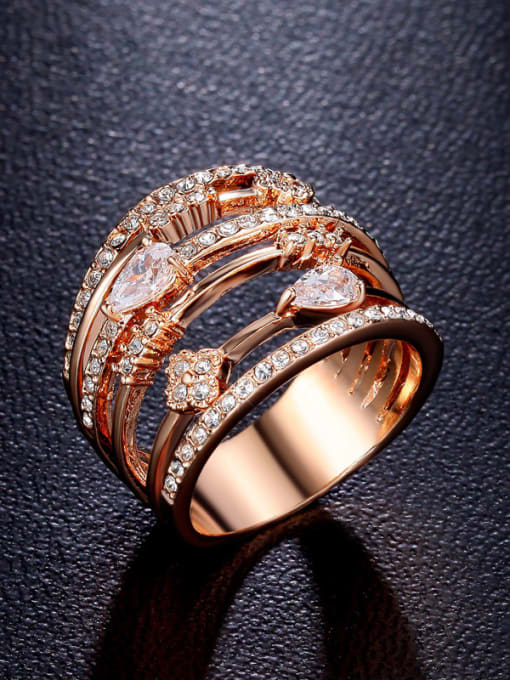 Rose Gold Luxurious personality multi ring micro mosaic AAA zircon ring